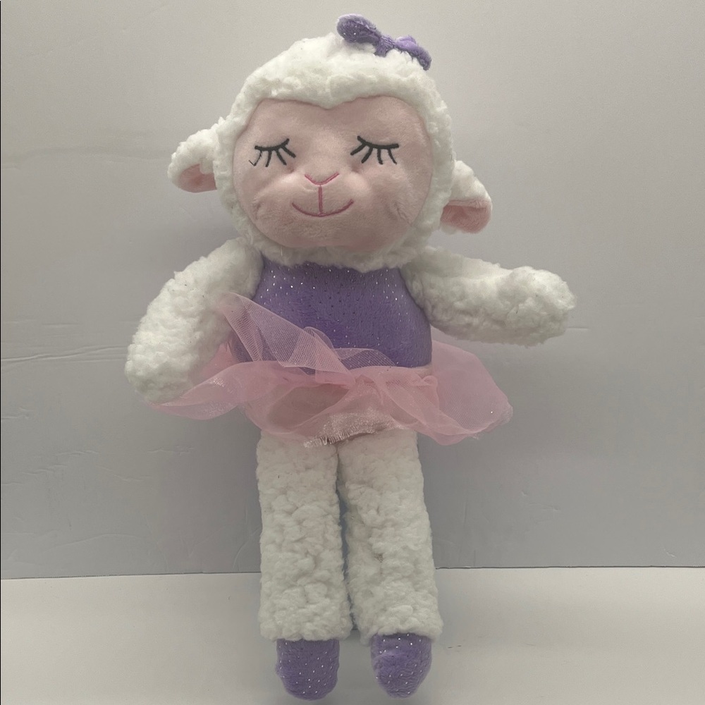 Adorable Plush Lamb Toy with Pink and Purple Outfit - Picture 6 of 7